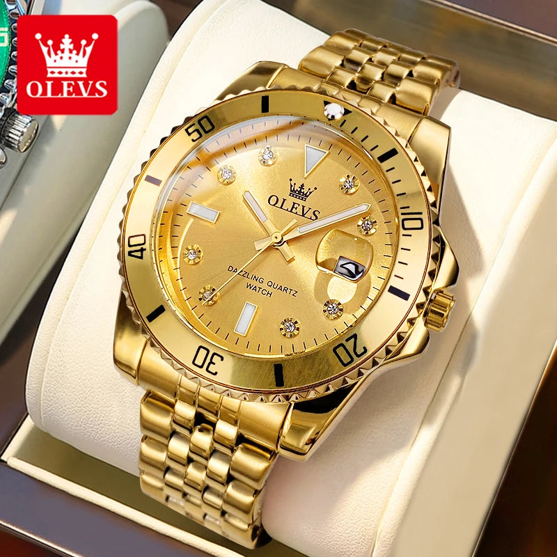 OLEVS 9809 Men's Watch Luxury Fashion Date Quartz Watch For Men Stainless Steel Original Waterproof Business Male Hand Clock
