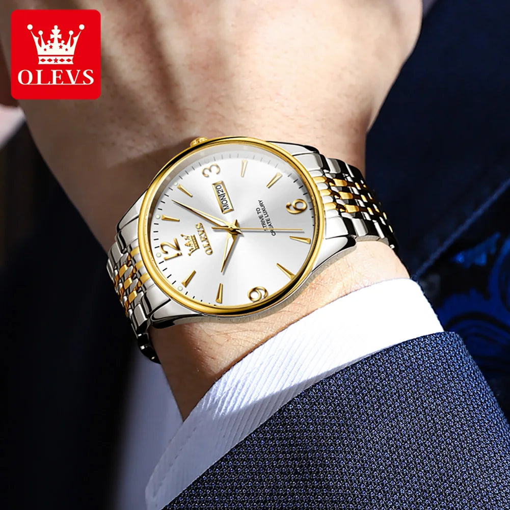 OLEVS 2928 Uhr Herren Einfache Quarz-Kleideruhr Für Männer Ziffernskala Wasserdicht Edelstahl Wochentagsdatumsanzeige Männliche Armbanduhr
