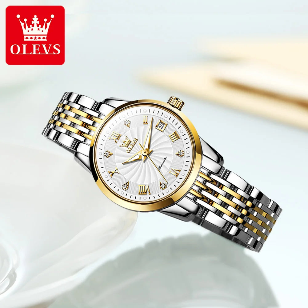 OLEVS 6630 Watch For Women Luxury Elegant Diamond Mechanical Woman Watches Waterproof Roman Scale Top Brand Ladies Hand Clock