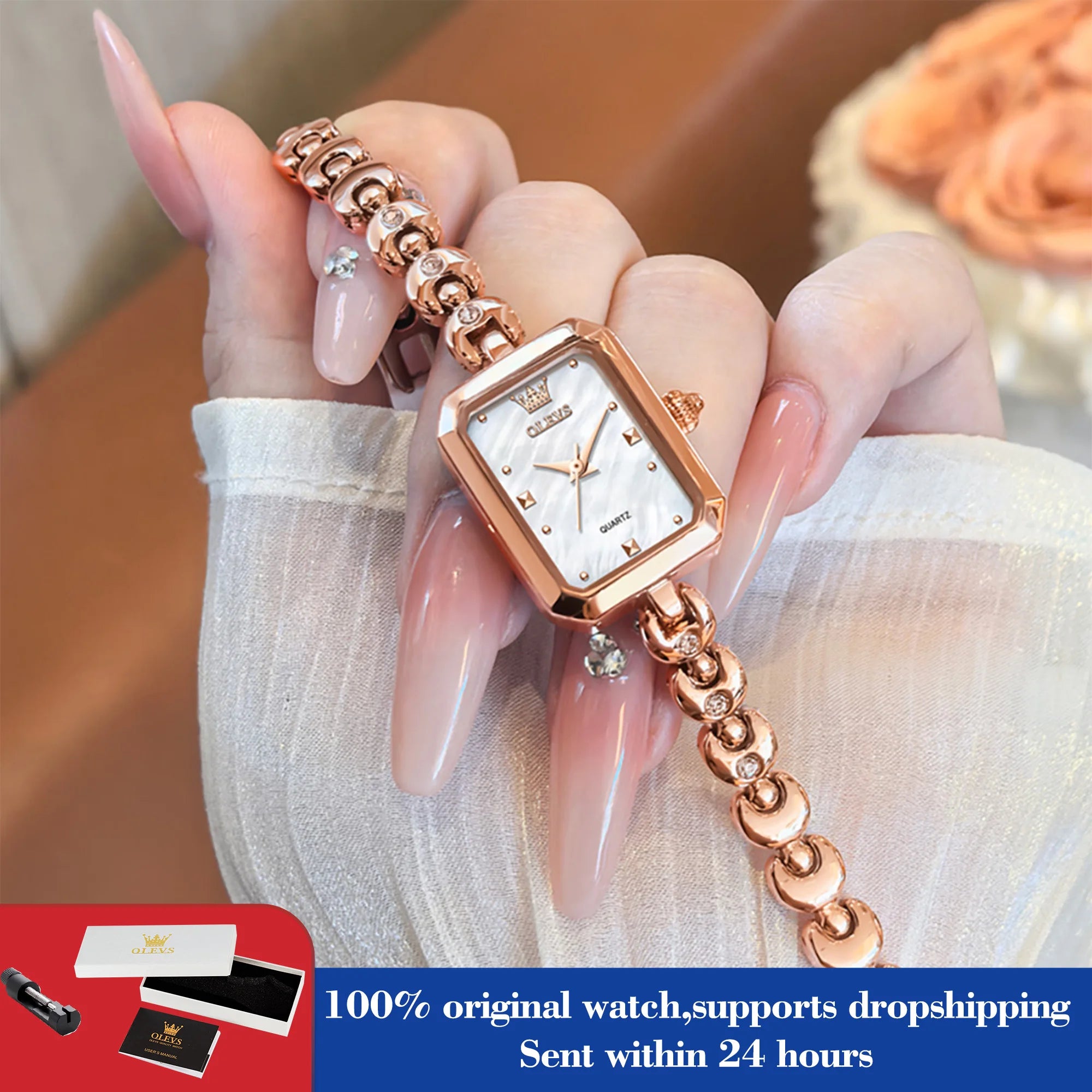 OLEVS 3665 Uhr Damen Luxus Schlichte Quarzuhr für Damen Top-Marke Original Wasserdicht Elegante Damenuhr Stahlband
