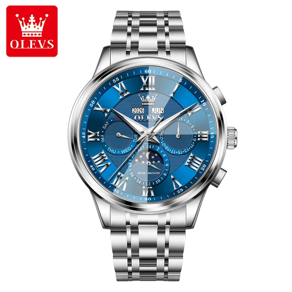 OLEVS 7113 Man Watch Luxury Moon Phase Mechanical Watches For Men Waterproof Automatic Date Week Watch Hand Clock Gifts Box