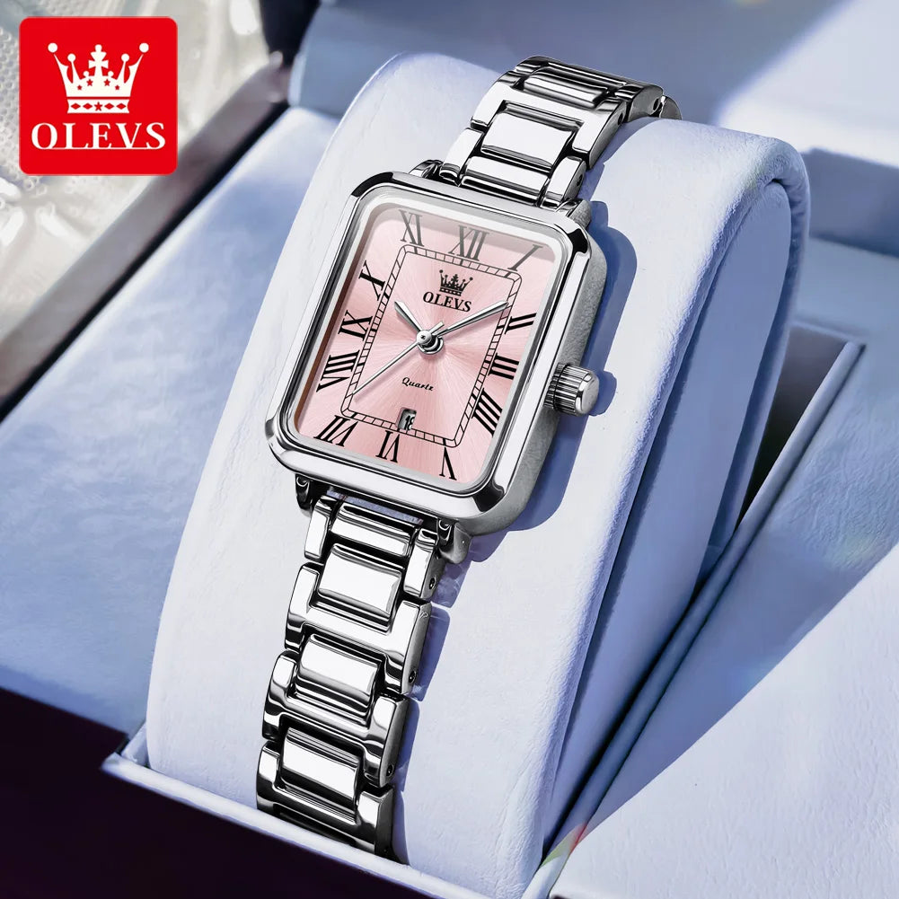 OLEVS 5641 Woman Quartz Watch Thin Case Roman Scale Waterproof Watch For Women Steel Strap Original Calendar Classic Hand Clock