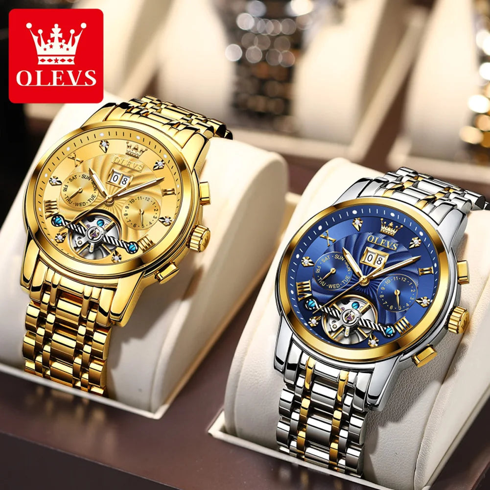 OLEVS 9910 Watch for Men Automatic Mechanical Men's Wristwatches Luxury Skeleton Stainless Steel Waterproof Original Man Watch