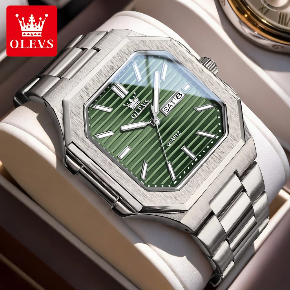 OLEVS 3731 Fashion Week Datum Quadrat Quarz-Uhr Original Wasserdichte Leuchtende Uhren Für Herren Armbanduhr Großes Zifferblatt 44mm