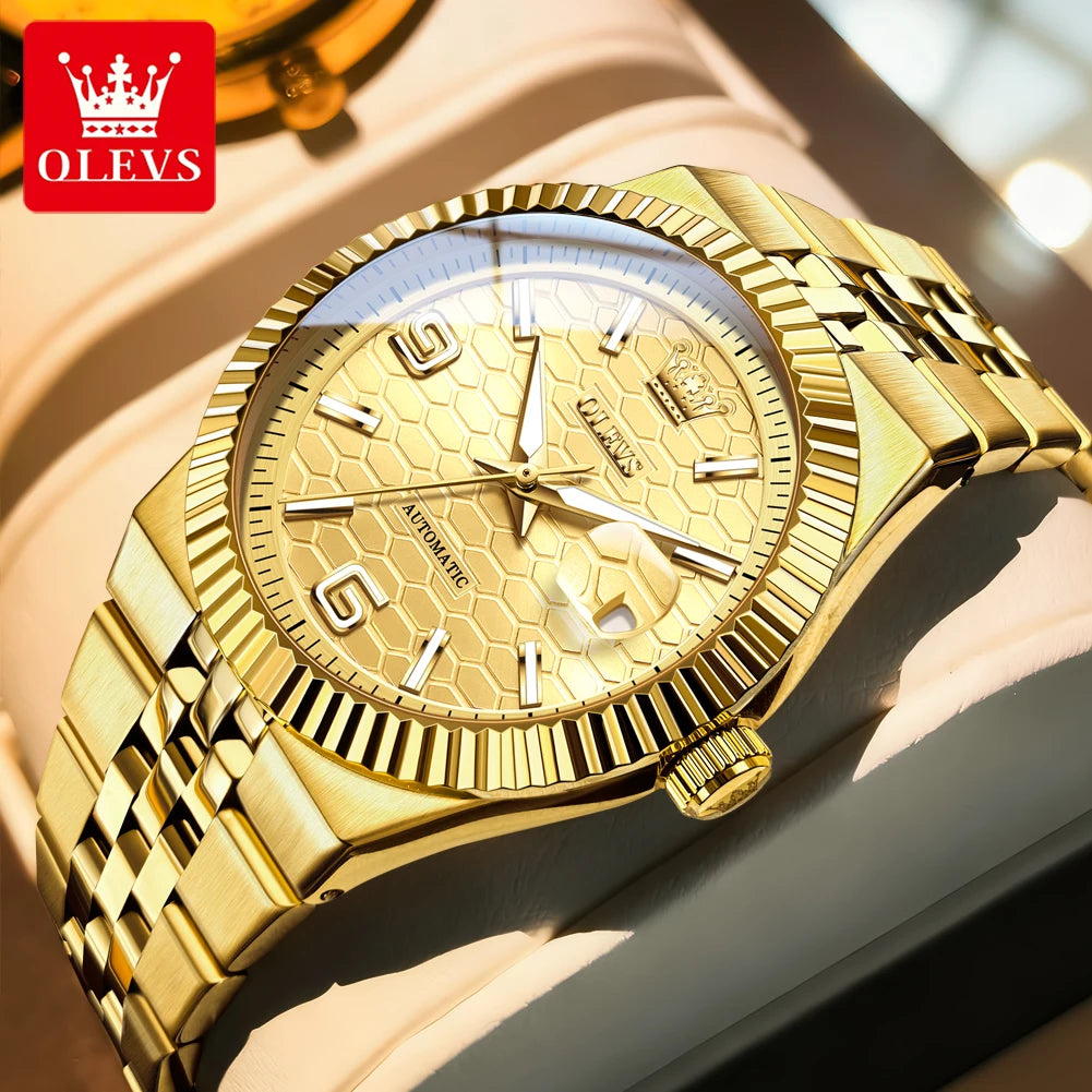 OLEVS 7105 Watches For Man Original Luxury Automatic Mechanical Watches Stainless Steel Waterproof Luminous Watches Gifts Box