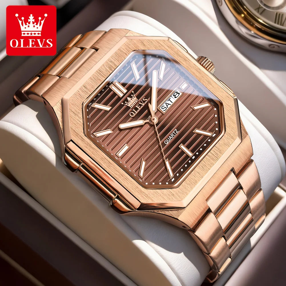 OLEVS 3731 Fashion Week Datum Quadrat Quarz-Uhr Original Wasserdichte Leuchtende Uhren Für Herren Armbanduhr Großes Zifferblatt 44mm