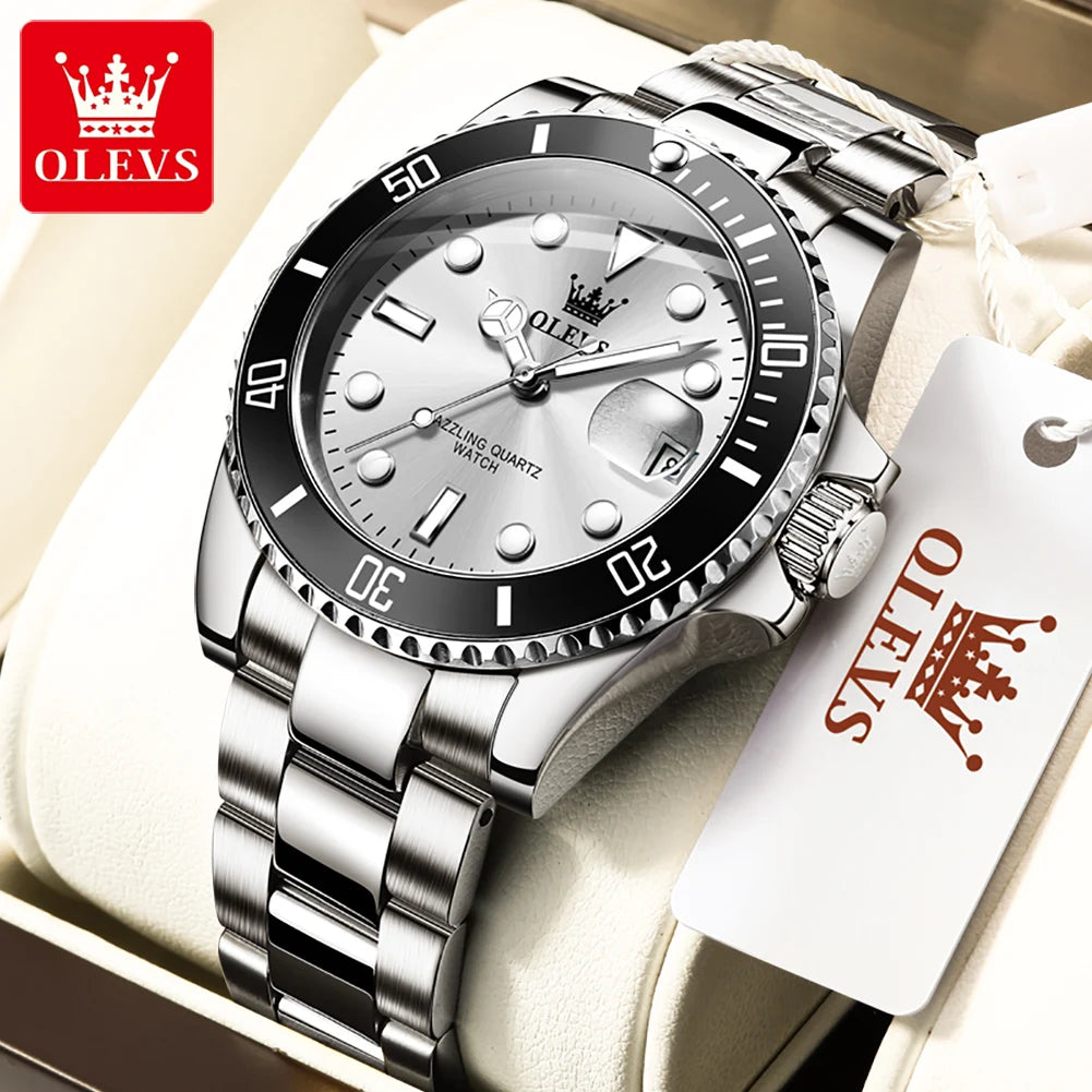 OLEVS 5885 Watch For Men Top Brand Waterproof Stainless Steel Calendar Fashion Man Hand Clock Original Classic Male Wrist Watch