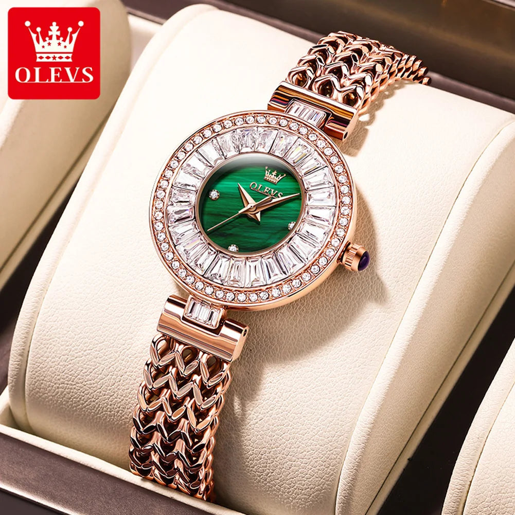 OLEVS 9959 Original Elegant Quartz Woman Watch Top Brand Waterproof Watch For Women Stainless Steel Luxury Diamond Hand Clock