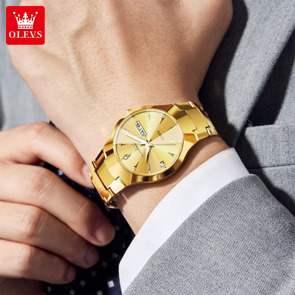 OLEVS 8697 Men's Watch Top Brand Luxury Dual Calendar Quartz Watch For Men Rhombus Mirror Tungsten Steel Strap Man Hand Clock