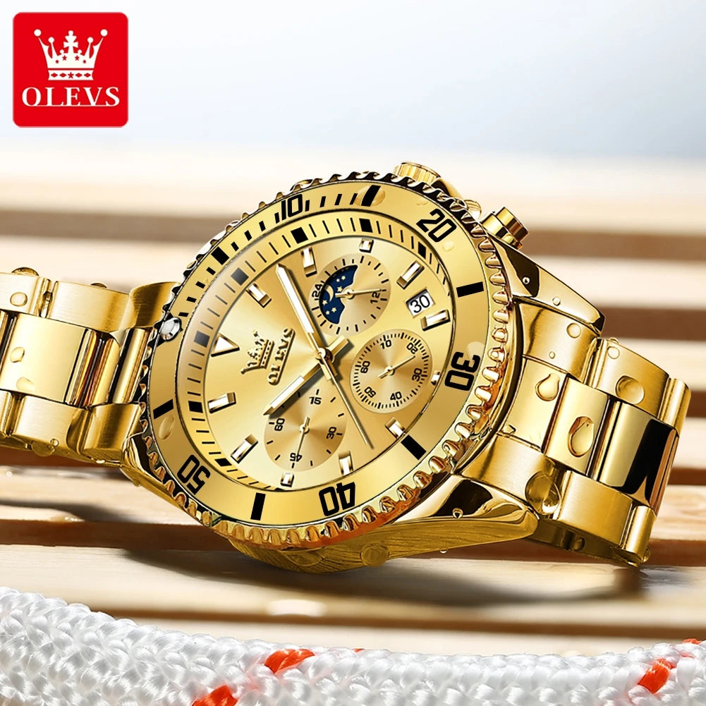 OLEVS 2870 Herrenuhr 42,5 mm großes Zifferblatt Chronograph Mondphase Wasserdichte Sportuhr Original Mode Quarzarmbanduhr für Herren 2025