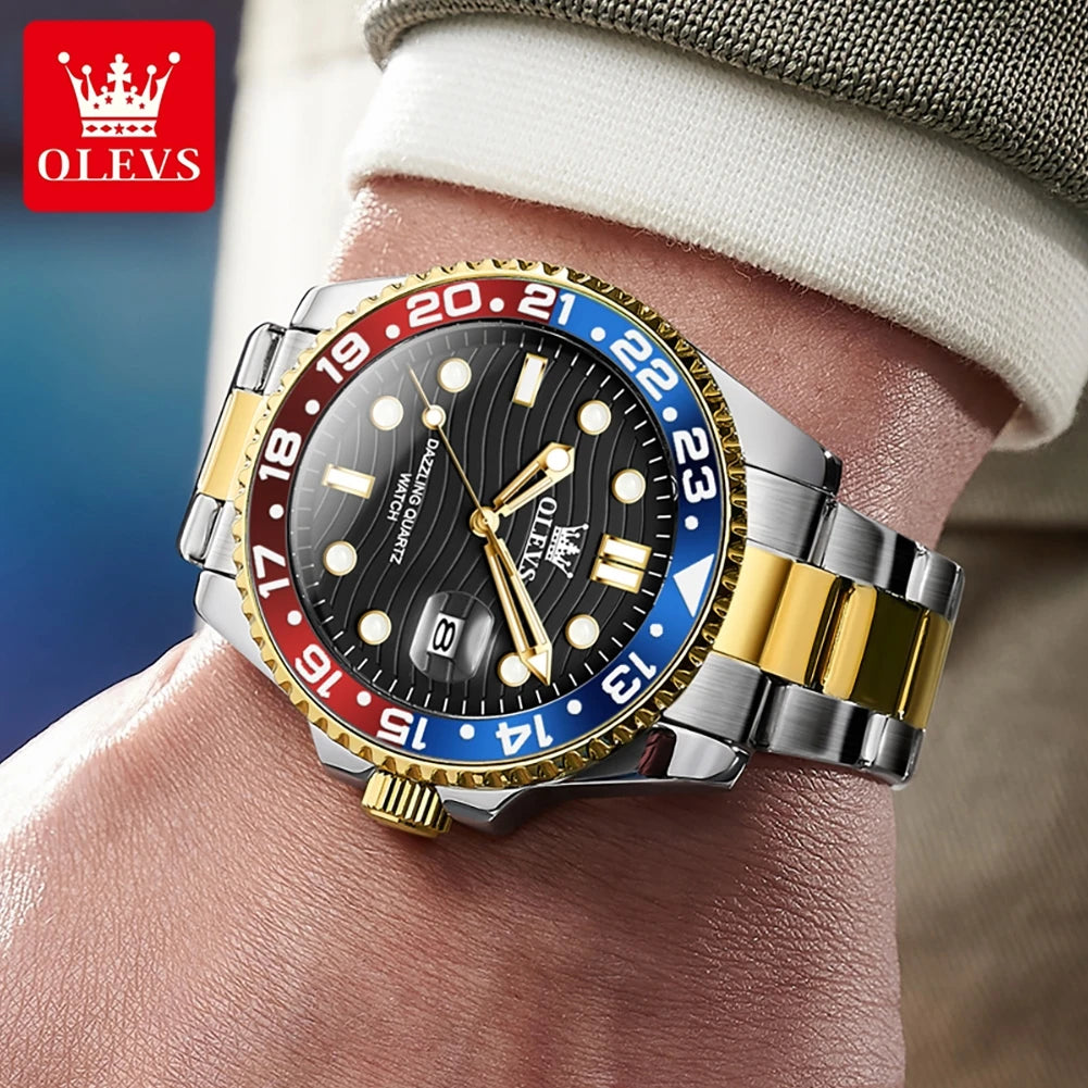 OLEVS 3610 Luxus Herrenuhr Stahlarmband Original Kalender Quarz Uhr für Herren 30M Wasserdicht Leuchtende Business Herrenarmbanduhr