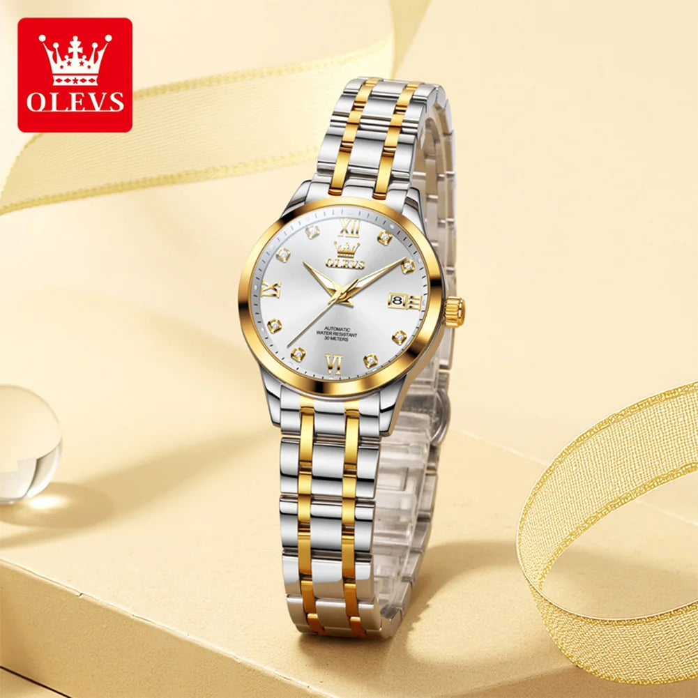 OLEVS 9946 Automatic Woman Watch Fashion Diamond Scale Original Mechanical Watch For Women Calendar Luxury Dress Hand Clock