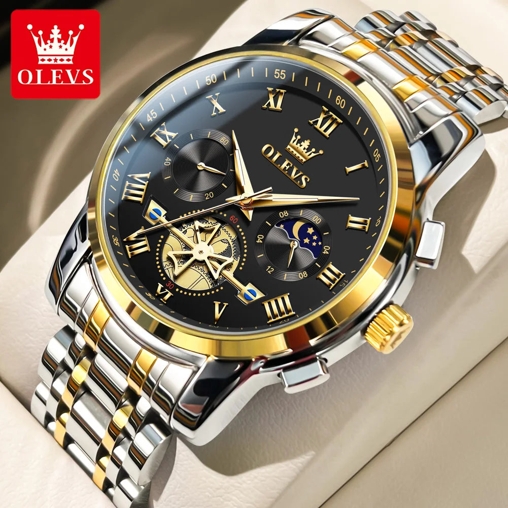 OLEVS 2859 Herrenuhr Mondphase Quarzuhr für Herren Wasserdicht Leuchtend Edelstahl Luxusmarke Original Armbanduhr Herren