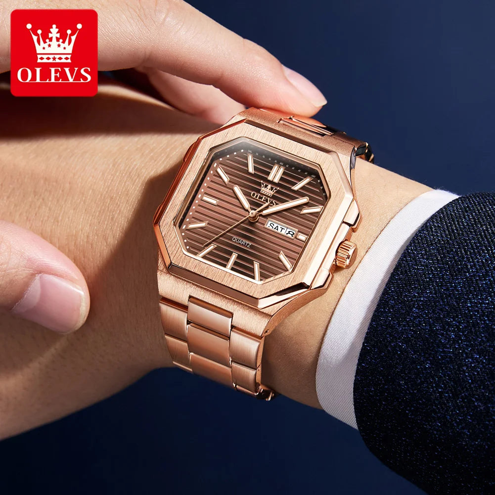 OLEVS 3731 Fashion Week Datum Quadrat Quarz-Uhr Original Wasserdichte Leuchtende Uhren Für Herren Armbanduhr Großes Zifferblatt 44mm